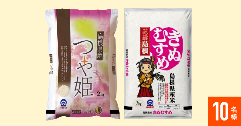 新米島根県産きぬむすめ、つや姫食べ比べセット 各2kg 10名様